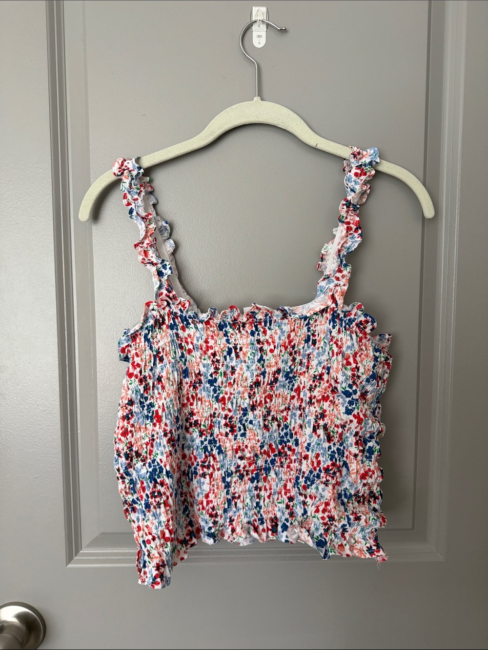 Old Navy Floral Smocked Ruffle Strap Crop Top - White, Red, Blue